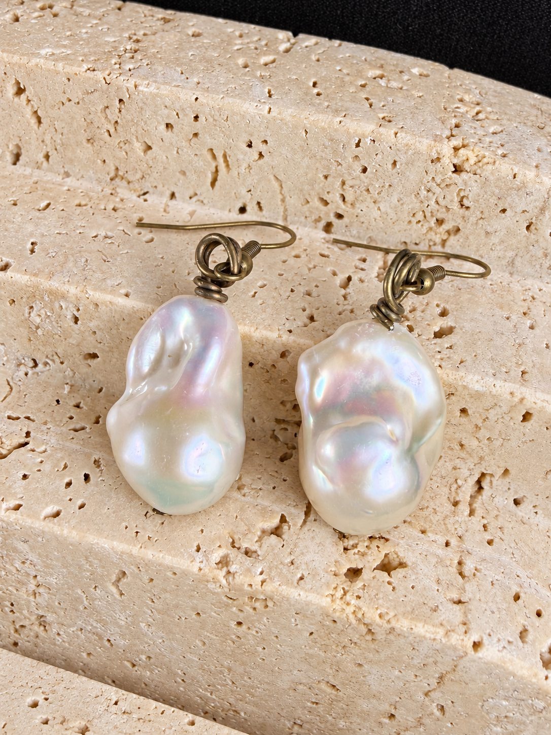 Baroque Pearl 15-19mm, Bronze-Tone Dangle Earrings