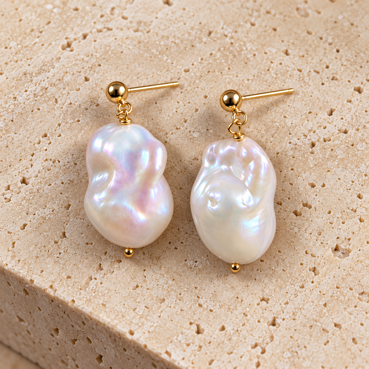Gold-Tone White Baroque 17–19mm Pearl Post Dangle Earrings