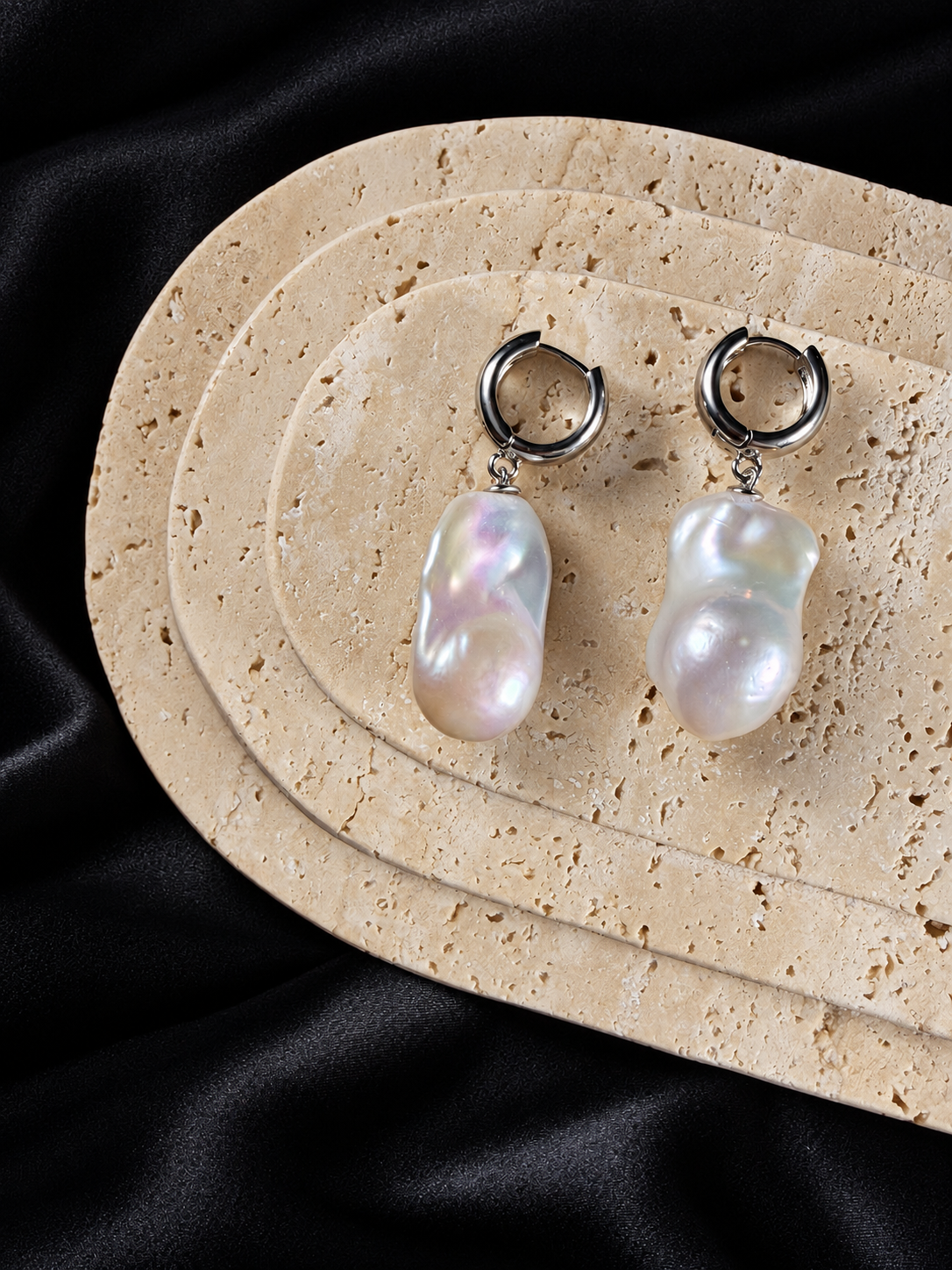 Silver-Tone Baroque Pearl 21–22mm Drop Hoop Earrings