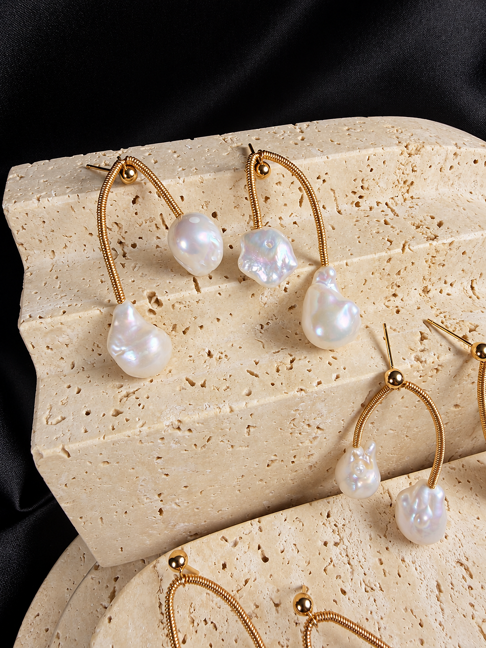 Thumbnail: Natural Double Baroque Pear Gold-Tone 9–15mm Dangle Earrings,