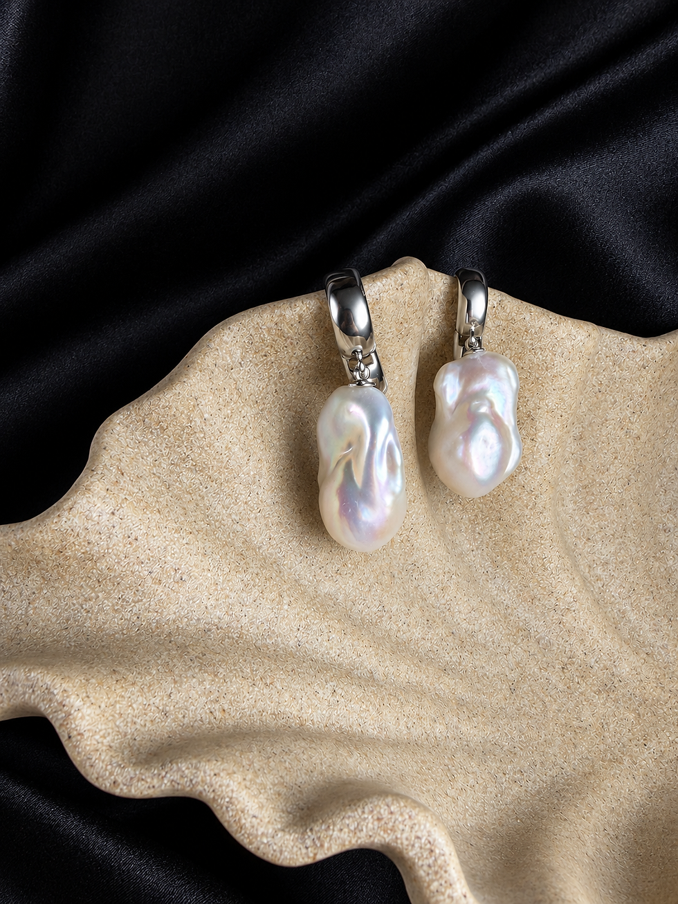 Thumbnail: Silver-Tone Baroque Pearl 21–22mm Drop Hoop Earrings