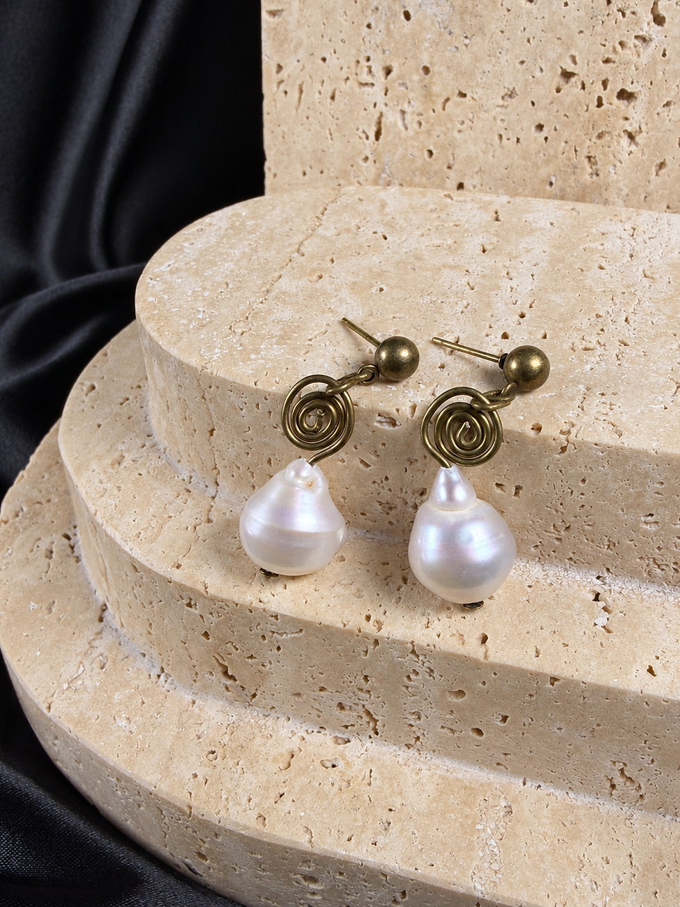 Thumbnail: Baroque Pearl 9–10mm Bronze-Tone Stud Earrings