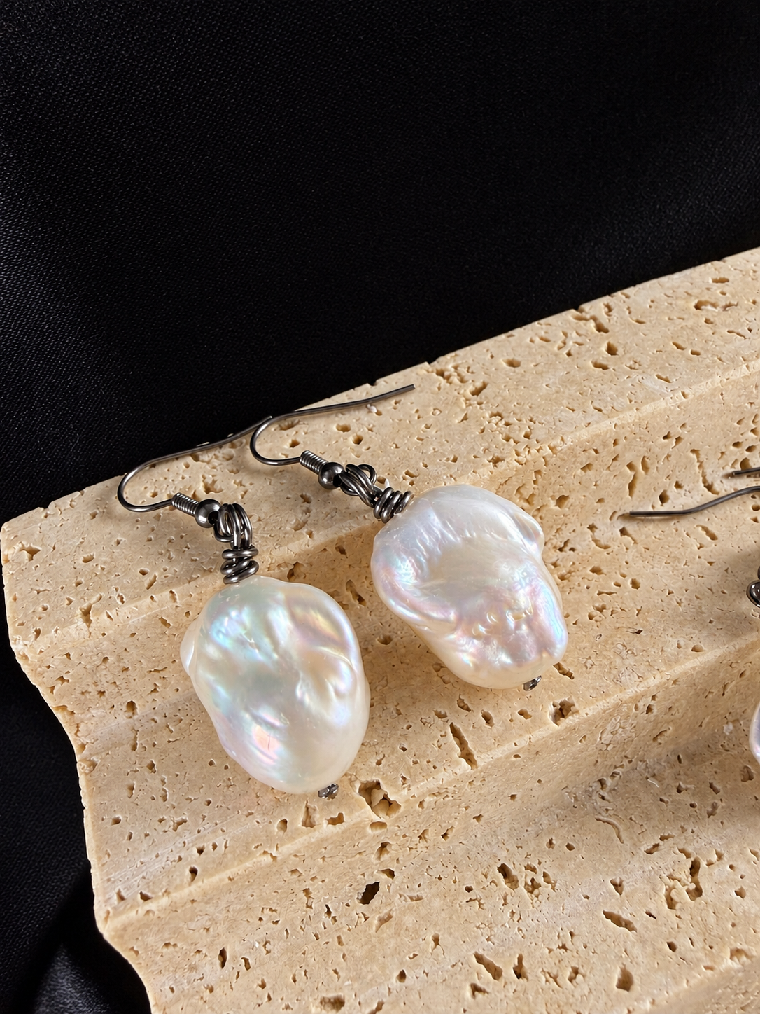 Baroque Pearl 14-17mm, Gunmetal Wire Wrapped Dangle Earrings
