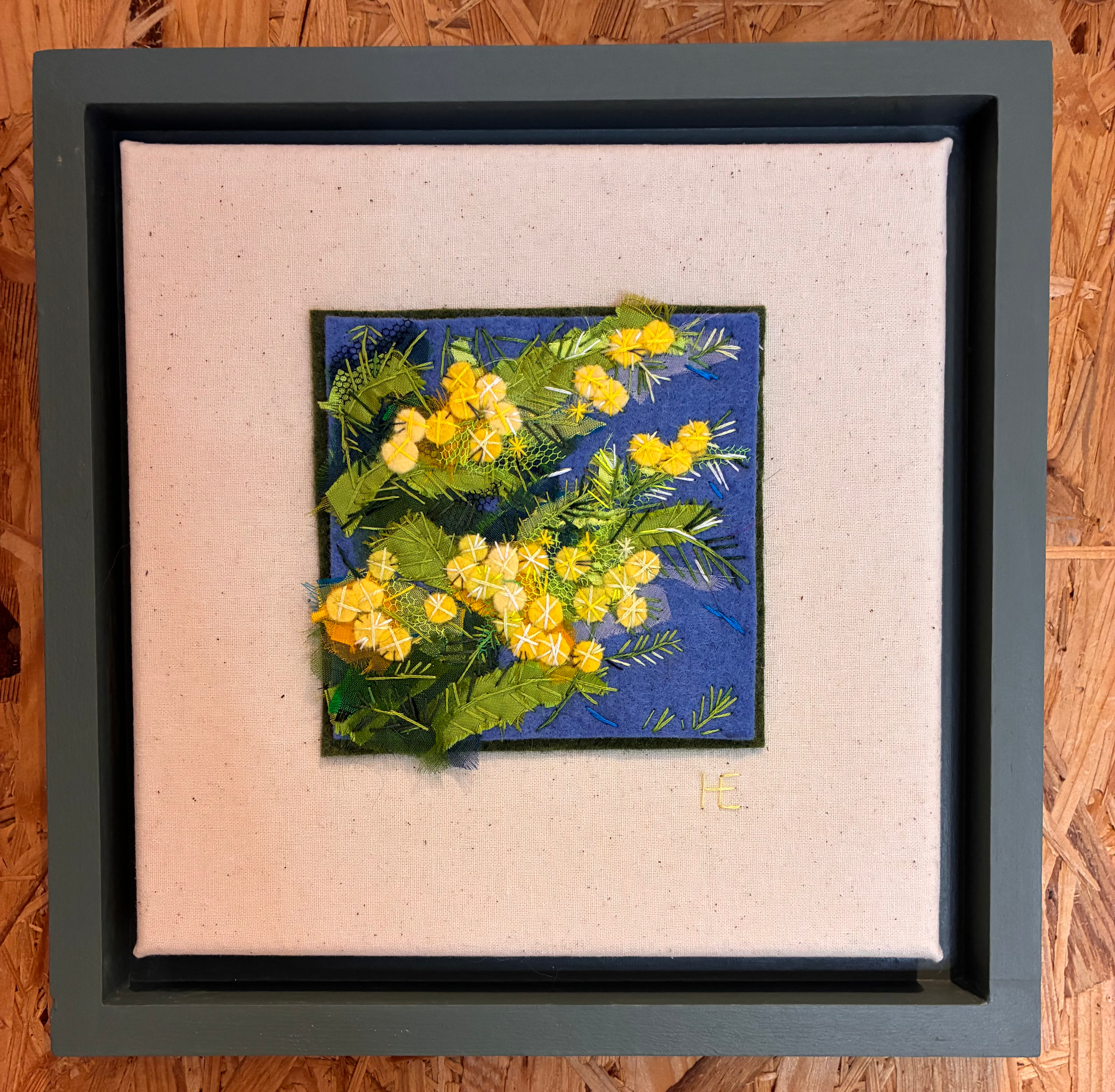 Mimosa Handstitched appliquéd silk ‘Painting’