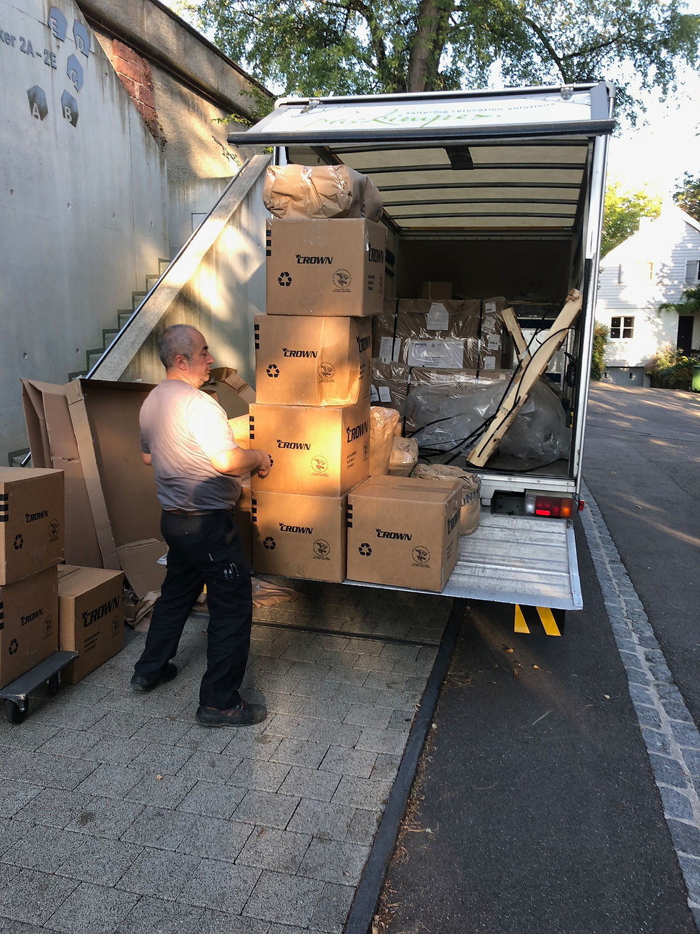 Unloading and unpacking boxes outside