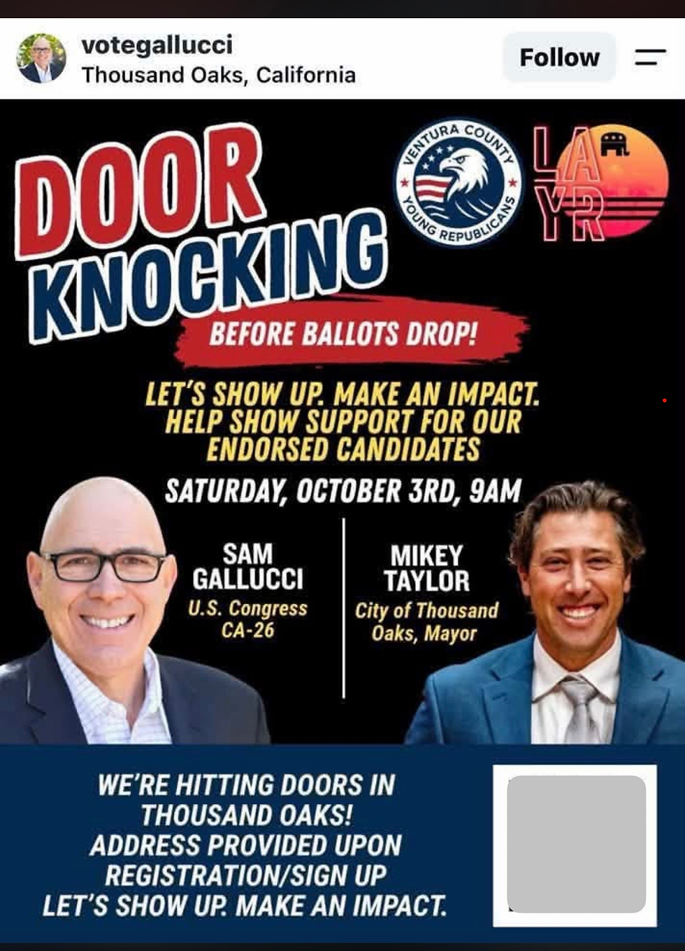 No suprise here, the Taylor and Gallucci campaigns team up to knock doors in Thousand Oaks.