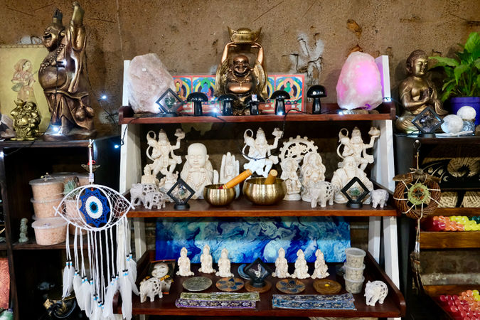 Buddhist statue singing bowl Cosmic Crystal Shop at The Old Mushroom Farm Howick