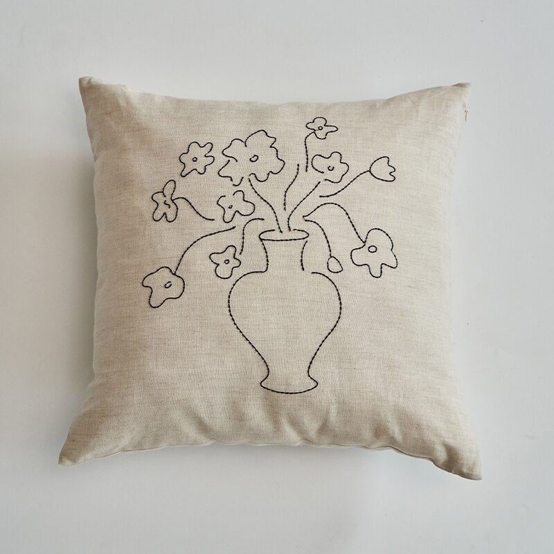 Thumbnail: delicate linen embroidered cushion covers