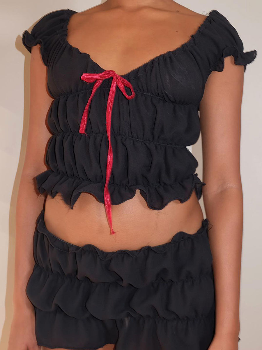 Thumbnail: skirt set ~ ruffled ribbons cream set