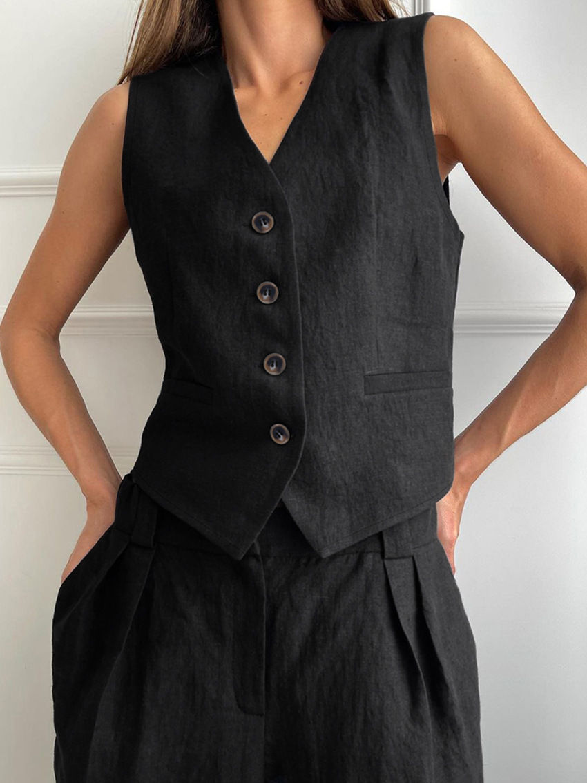 Thumbnail: linen blend waistcoat and trousers set