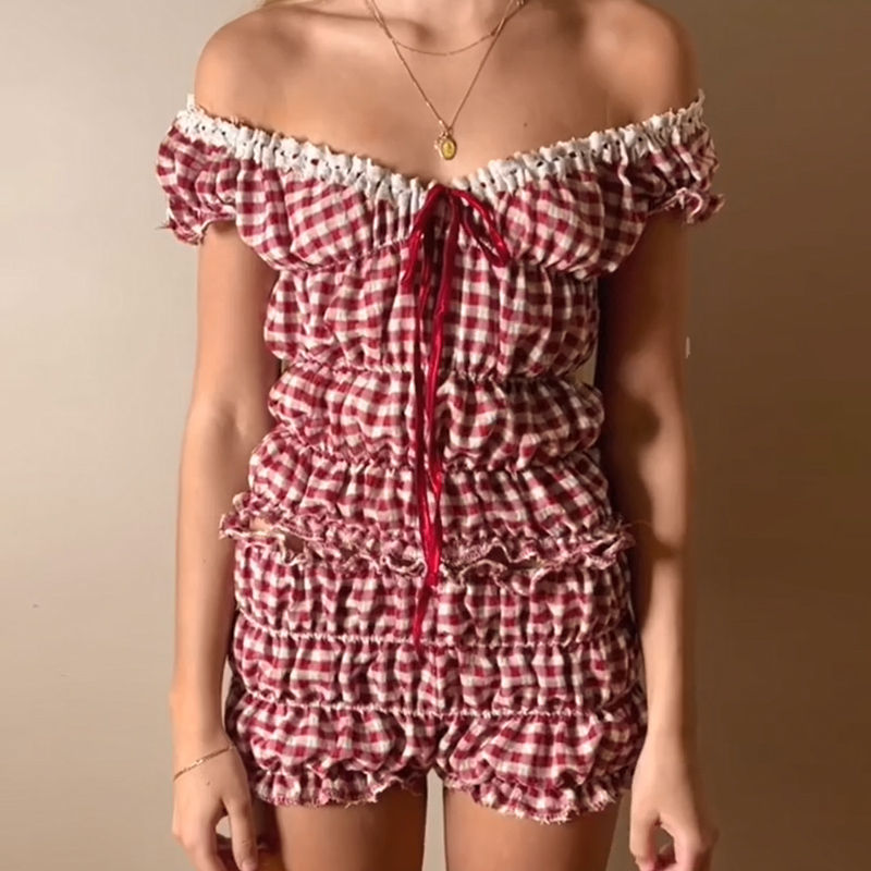 Thumbnail: ruffled ribbons stretch two piece with shorts