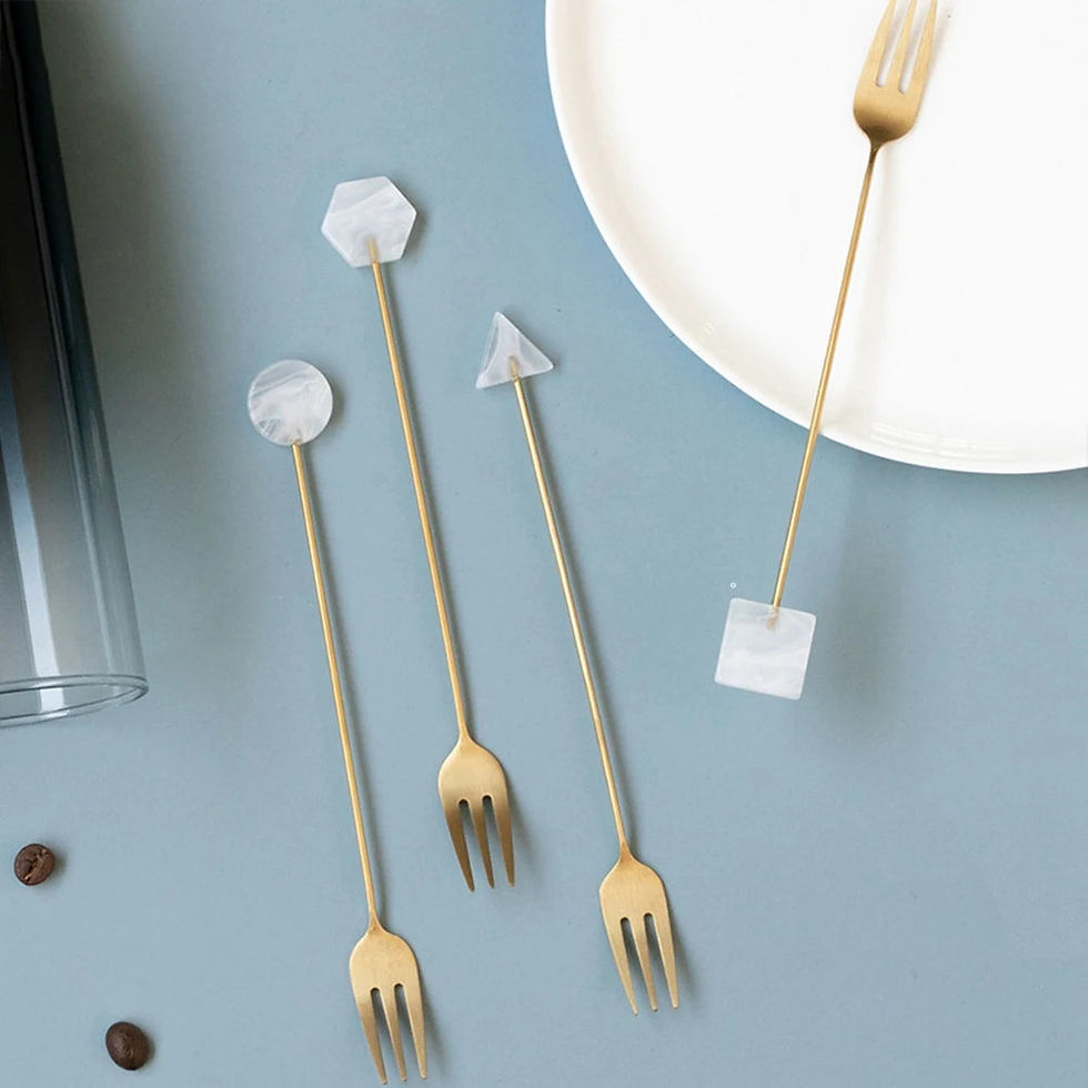 Thumbnail: pressed gold olive fork or teaspoon set