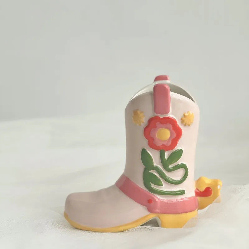 Thumbnail: colourful cowboy boot vase