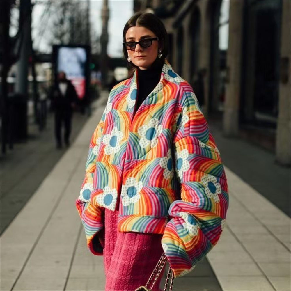 perfect quilted rainbow stripes and spotted flowers jacket