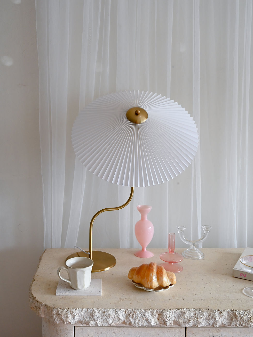 Thumbnail: pleated brass table lamp