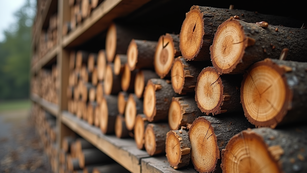Close-up view of seasoned logs stacked neatly for burning