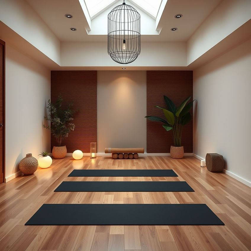 zen atmosphere chic yoga studio with few yoga mat setup .jpg