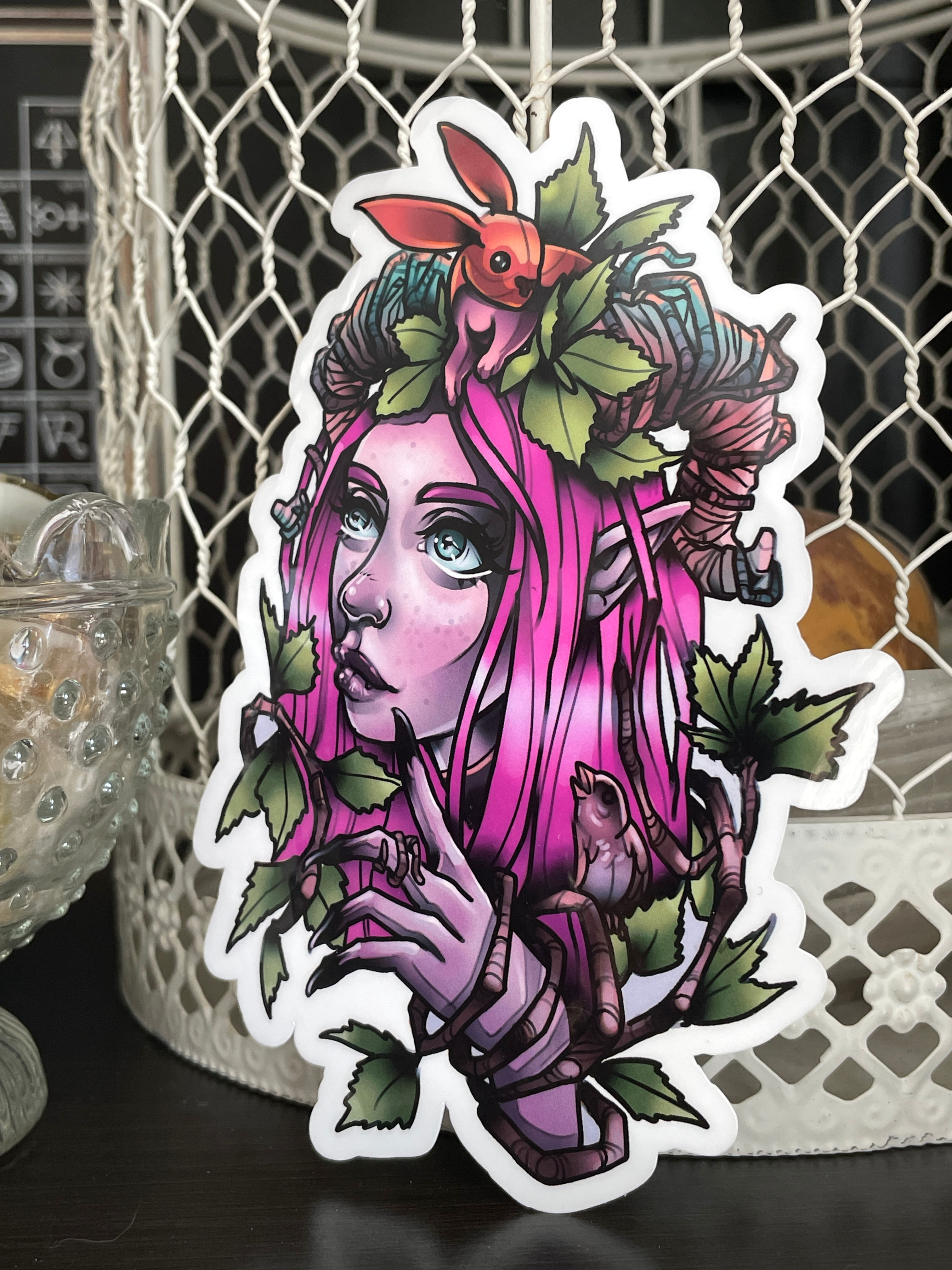 The Horned Girl Sticker by Brando of Saint and Stellar Tattoo