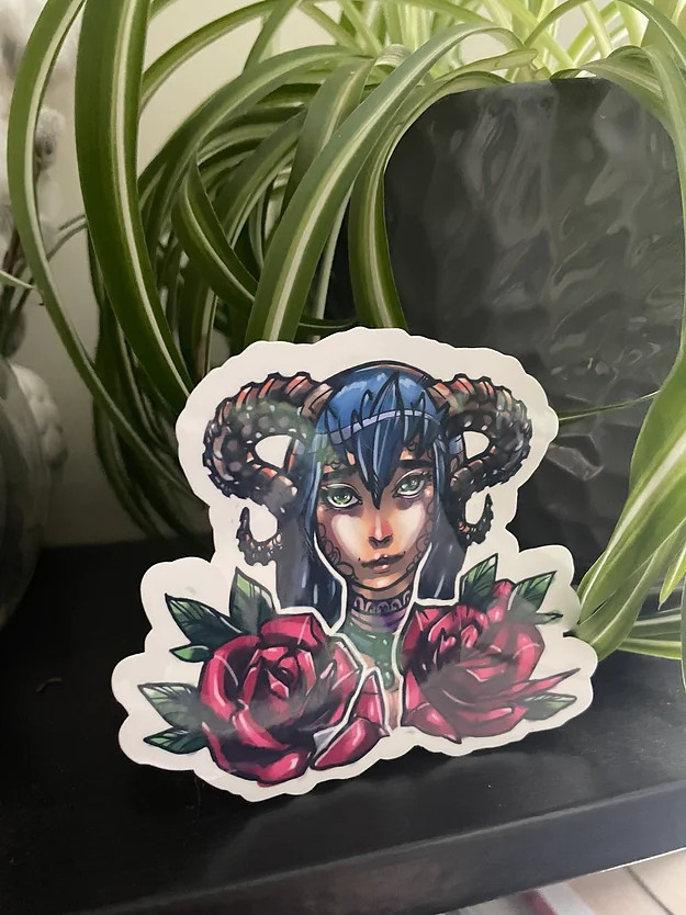Rose Demon Sticker by Saint and Stellar Tattoo