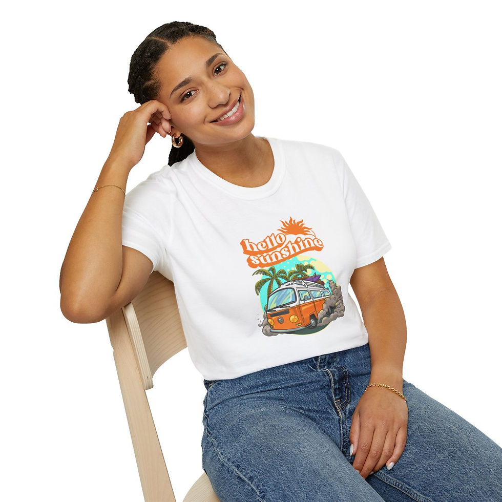 Thumbnail: Summer time vibes, retro van, hello sunshine Unisex Softstyle T-Shirt