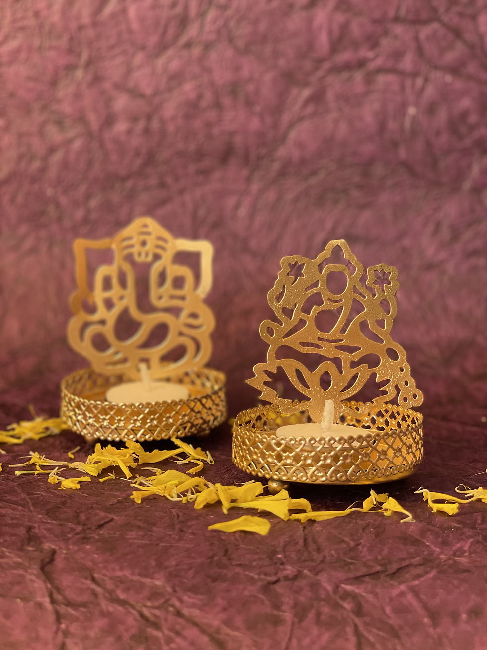 Thumbnail: Divine Shadow Tea-Light Holder Set of 3 | Lord Ganesh, Goddess Lakshmi and AUM