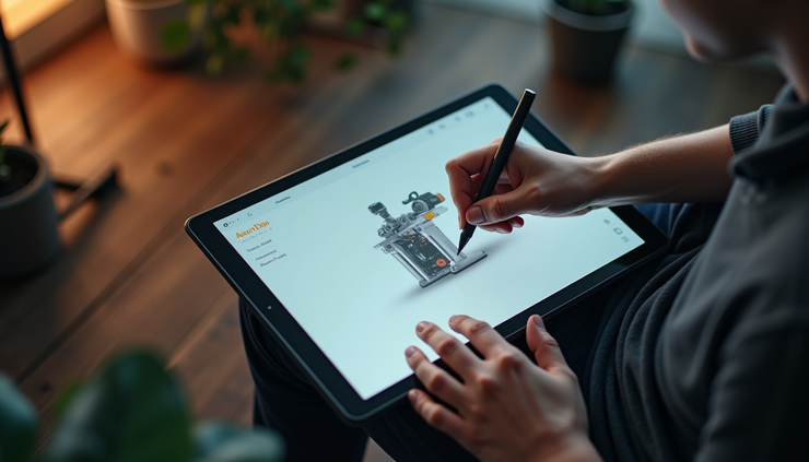 High angle view of a creator working on digital product design on a tablet