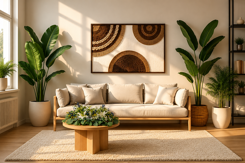 Quadro corda de juta e centro de mesa de flores de cera e artificiais