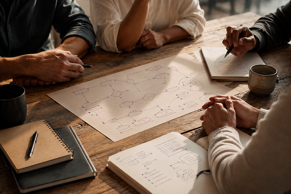 Business leaders reviewing notes during a strategy session