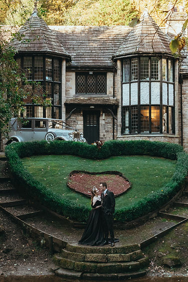 couple standing outside our alterntive wedding venue in lancashire