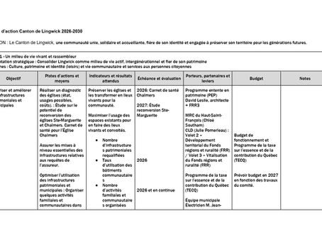 Adoption du plan d'action 2026-2030 de Lingwick
