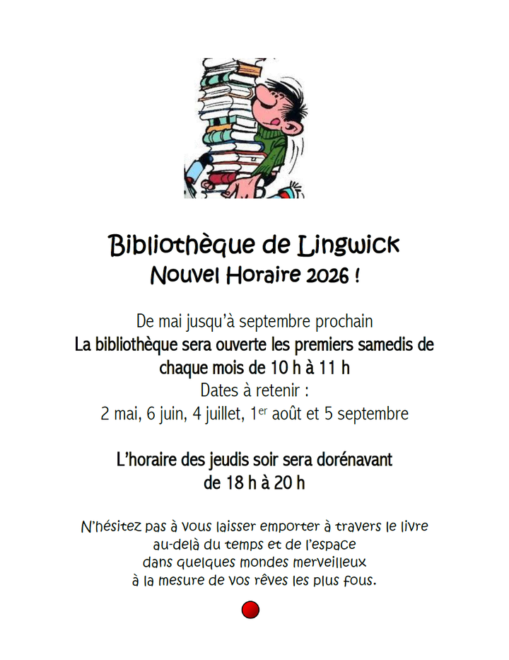 Nouvel horaire de la bibliothèque de Lingwick