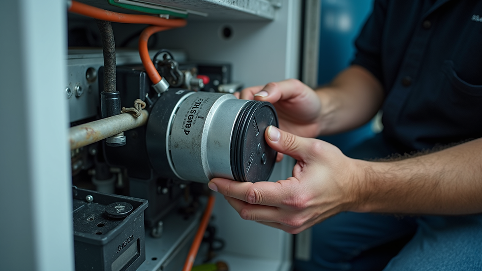 Close-up view of a KIC fridge compressor being repaired