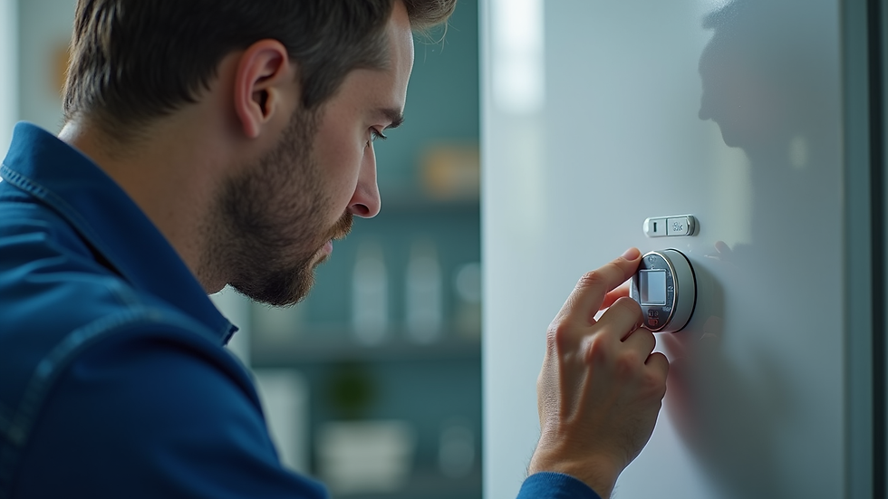 Close-up view of a technician replacing a refrigerator thermostat