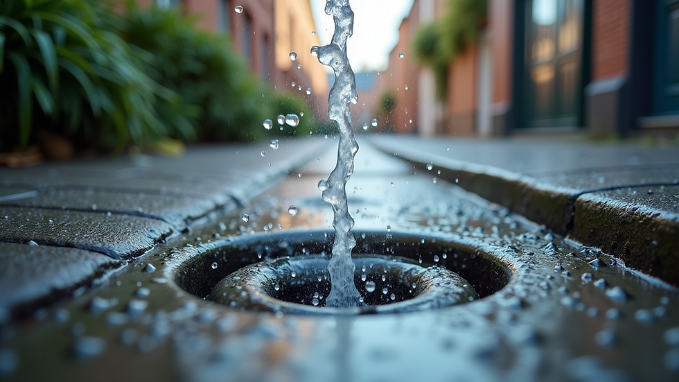 Close-up view of high-pressure water jetting clearing a blocked drain