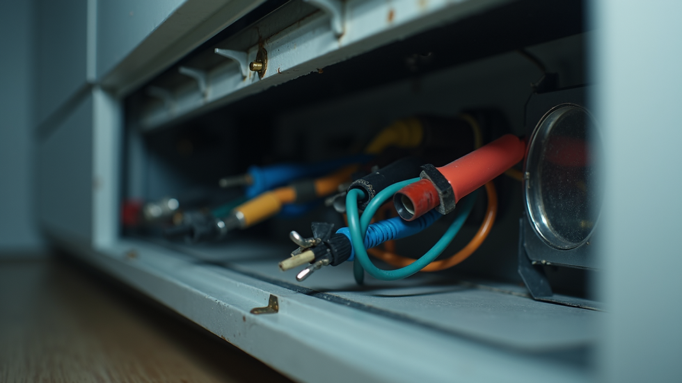 Close-up view of air conditioning unit wiring inside the access panel