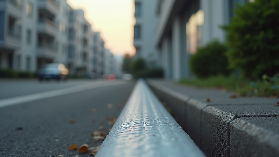 Close-up view of PVC drain line outside a building