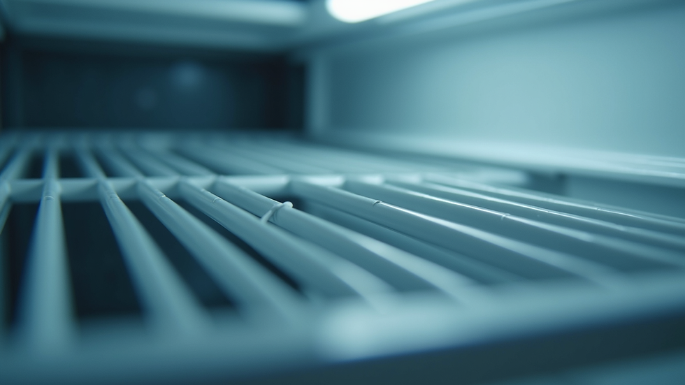 Close-up view of Electrolux fridge condenser coils