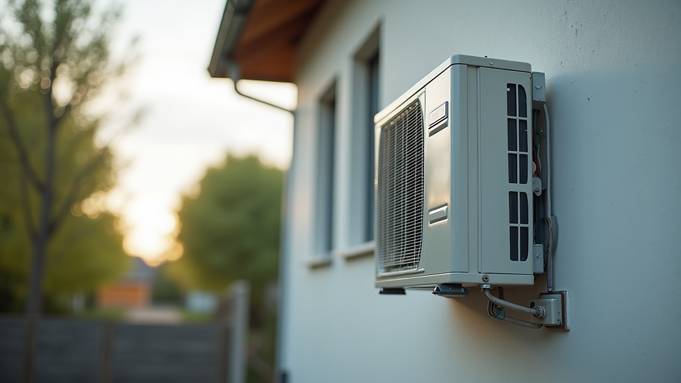 Eye-level view of a residential air conditioner unit mounted on a wall