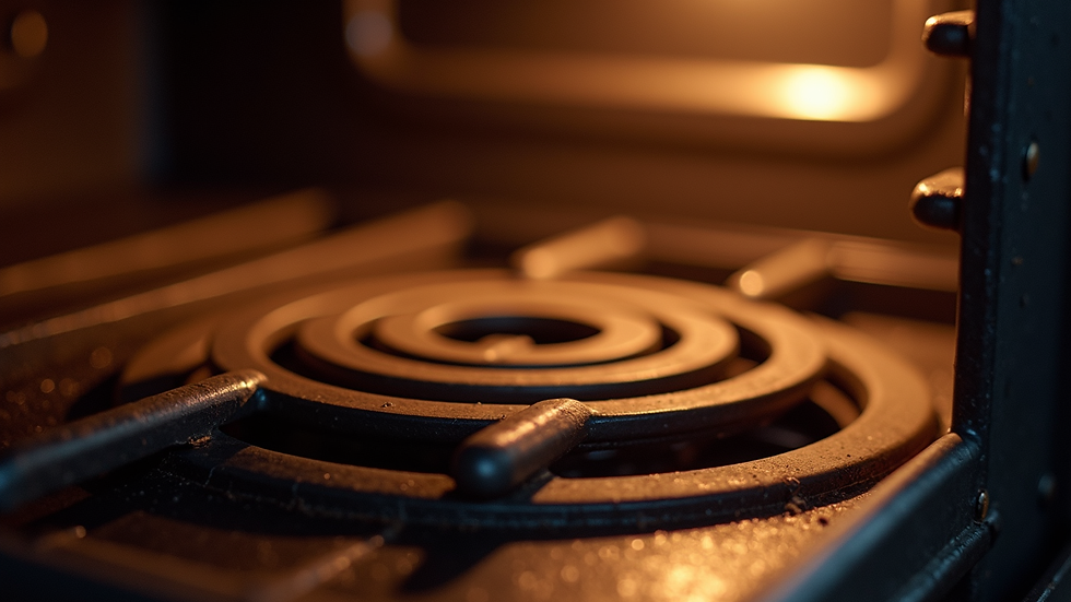 Close-up view of oven heating element showing signs of wear