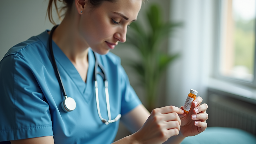 Close-up view of a nurse preparing medication for a patient at home