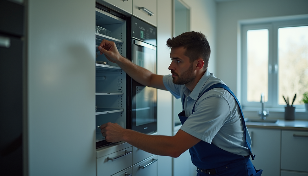 Close-up view of a freezer door seal with frost build-up