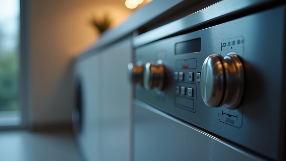 Close-up view of dishwasher control panel with buttons and display