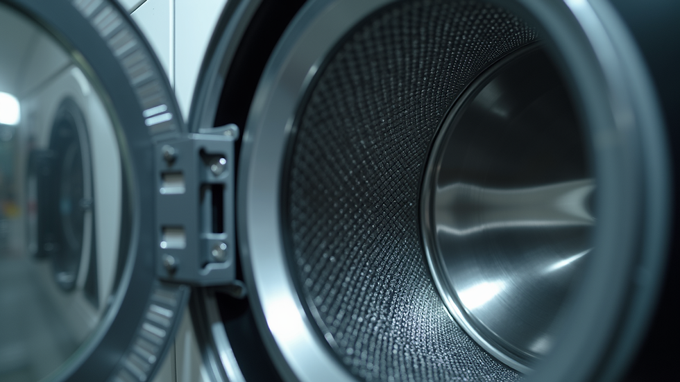 Close-up view of LG washing machine drum and motor area