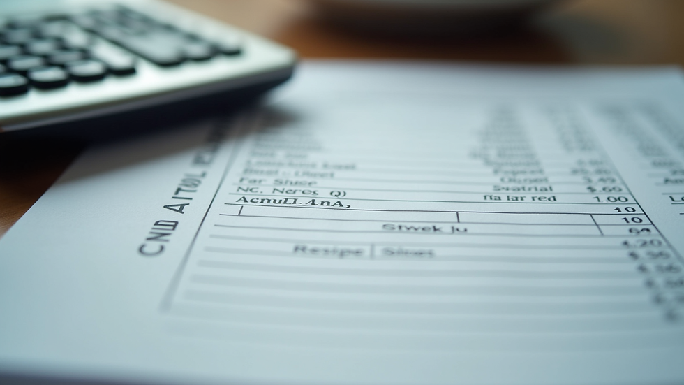 Close-up view of a salary slip and calculator on a desk