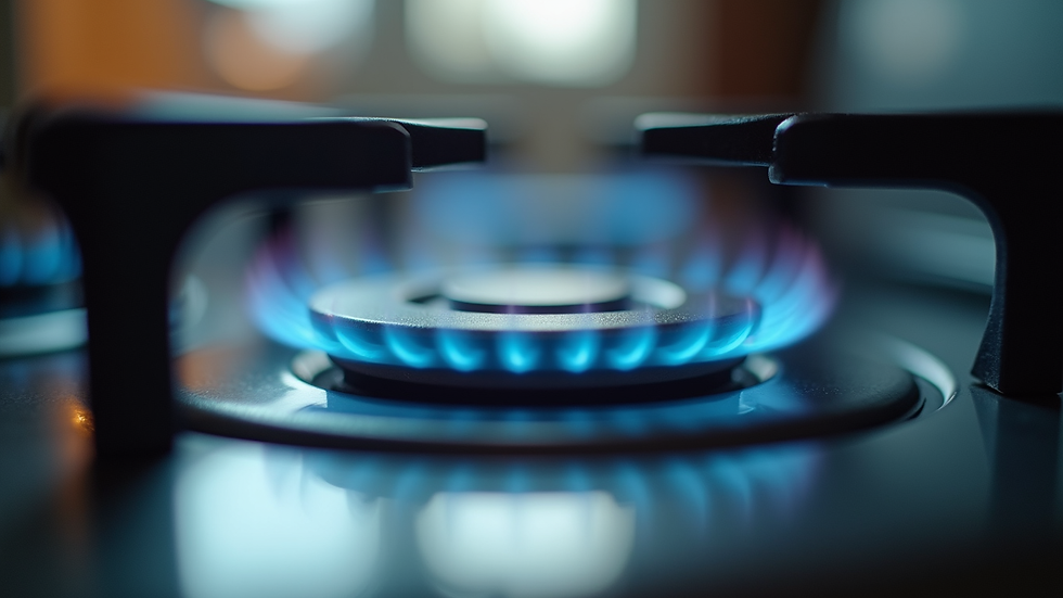 Eye-level view of a clean gas stove burner ready for use