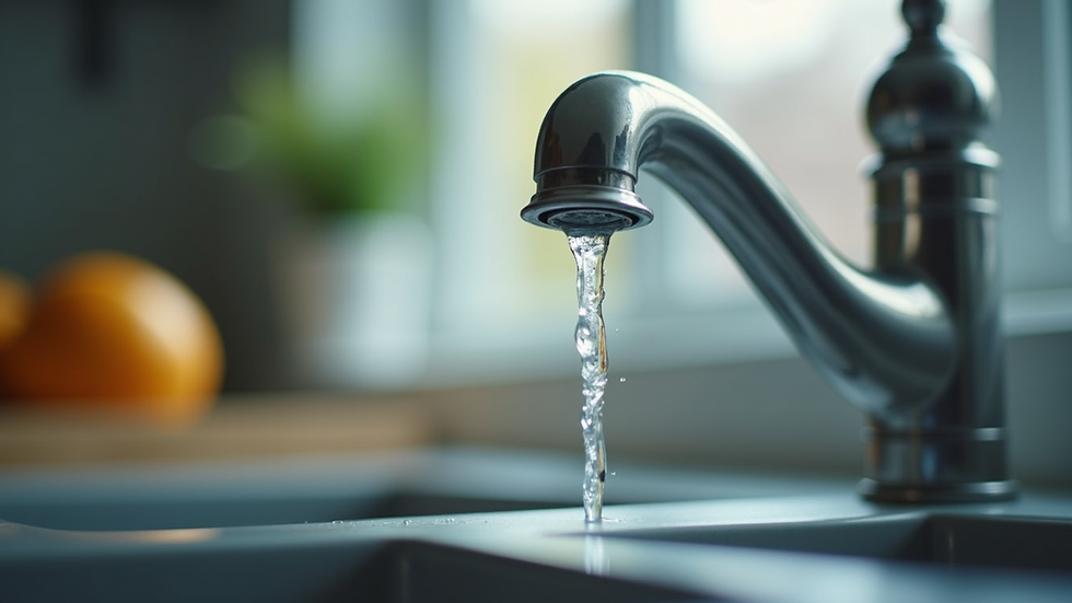 Close-up view of a leaking kitchen faucet with water dripping from the spout