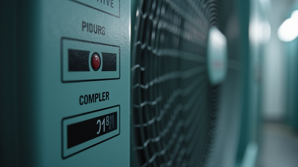 Close-up view of an air conditioner compressor unit
