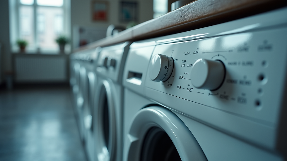 Close-up view of a washing machine control panel with buttons and dials