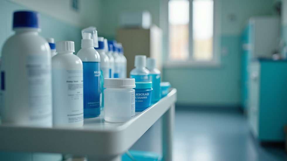 Close-up view of nursing supplies arranged neatly on a home care trolley