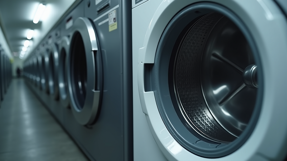 Close-up view of washing machine drum and control panel